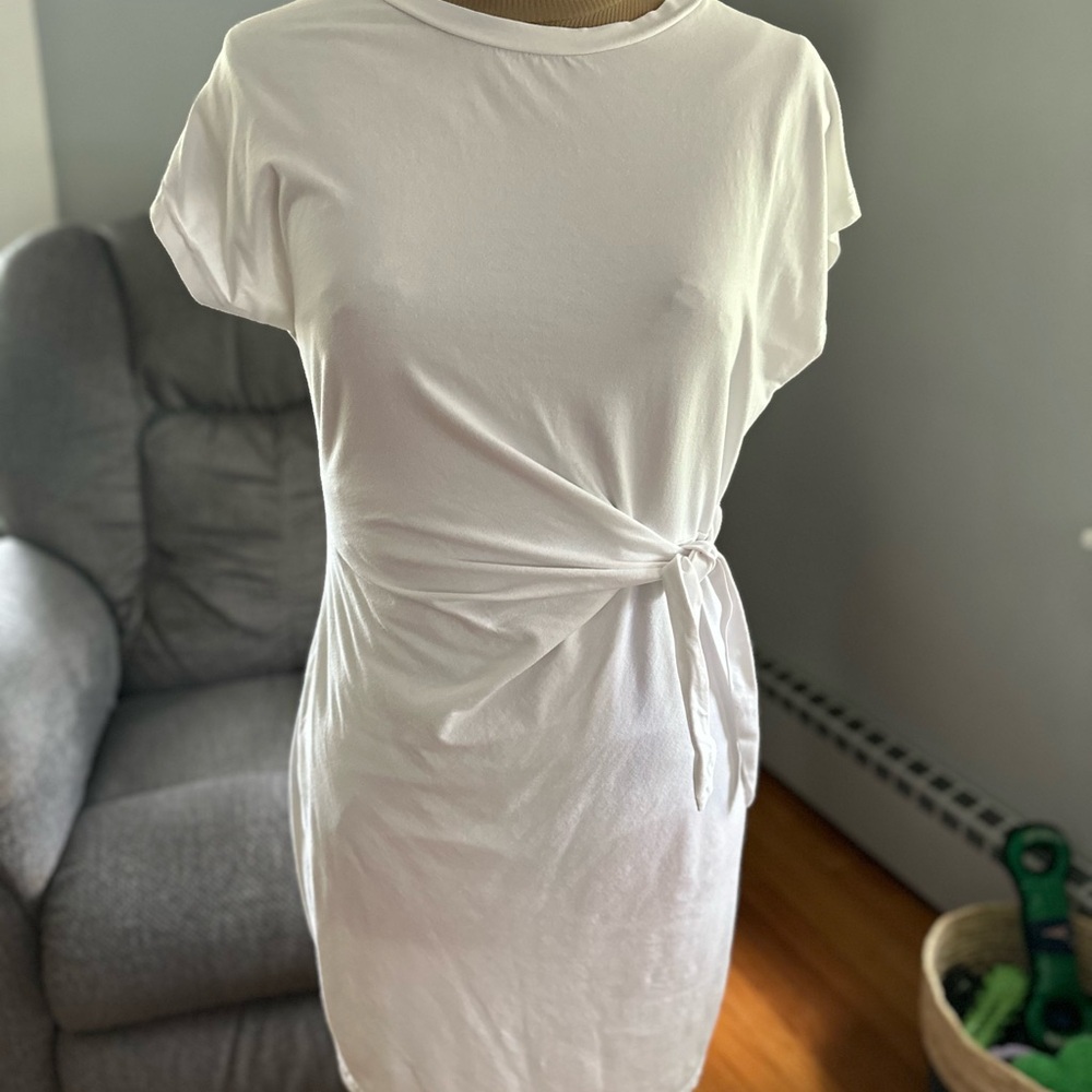 White Tie-Front T-Shirt Dress Large